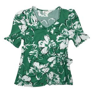 Perception Concepts Women’s Floral Blouse Size S Green Side Bow Elegant